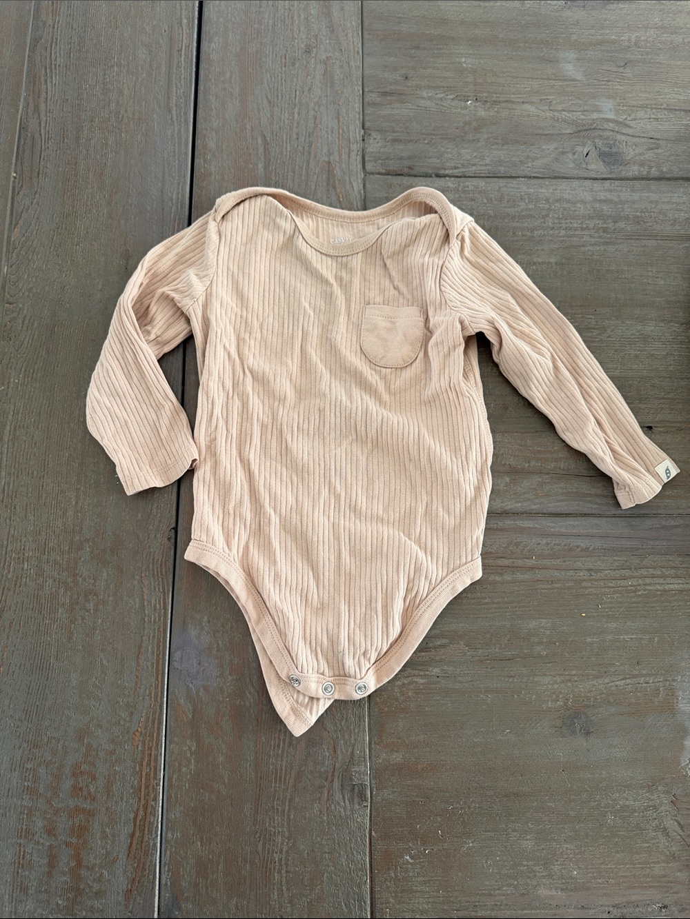 Ribbed Long-Sleeve One-Piece Bodysuit in Light Beige - Kids